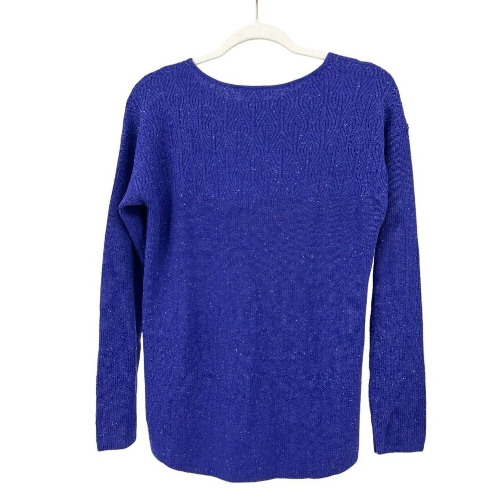 TALBOTS Sweater M Purple Confetti Knit Textured Round Neck Pullover Size Medium - Picture 2 of 11